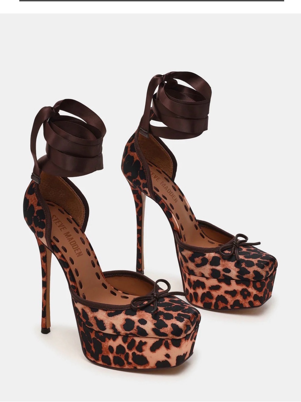 Steve Madden Leopard-Print Platform Ankle-Tie Pumps - Brown/Black